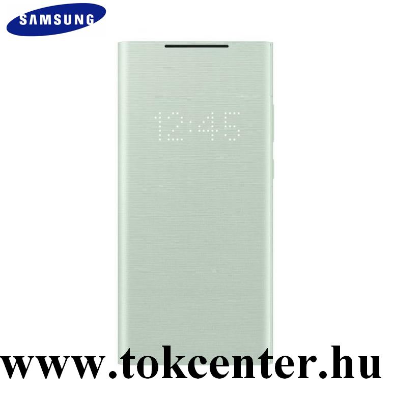 Samsung Galaxy Note 20 (SM-N980F) / Note 20 5G (SM-N981F) Gyári Tok álló (aktív flip, oldalra nyíló, bankkártya tartó, LED kijelző, textil minta) MENTAZÖLD (EF-NN980PMEGEU)