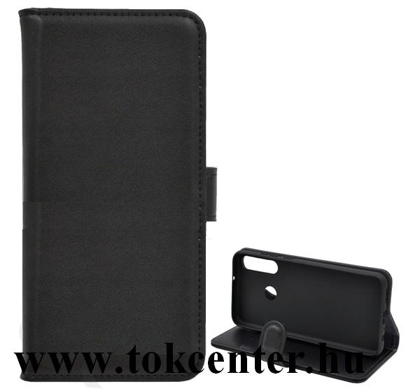 Huawei Y6p Tok álló, bőr hatású (FLIP, oldalra nyíló, asztali tartó funkció, prémium) FEKETE