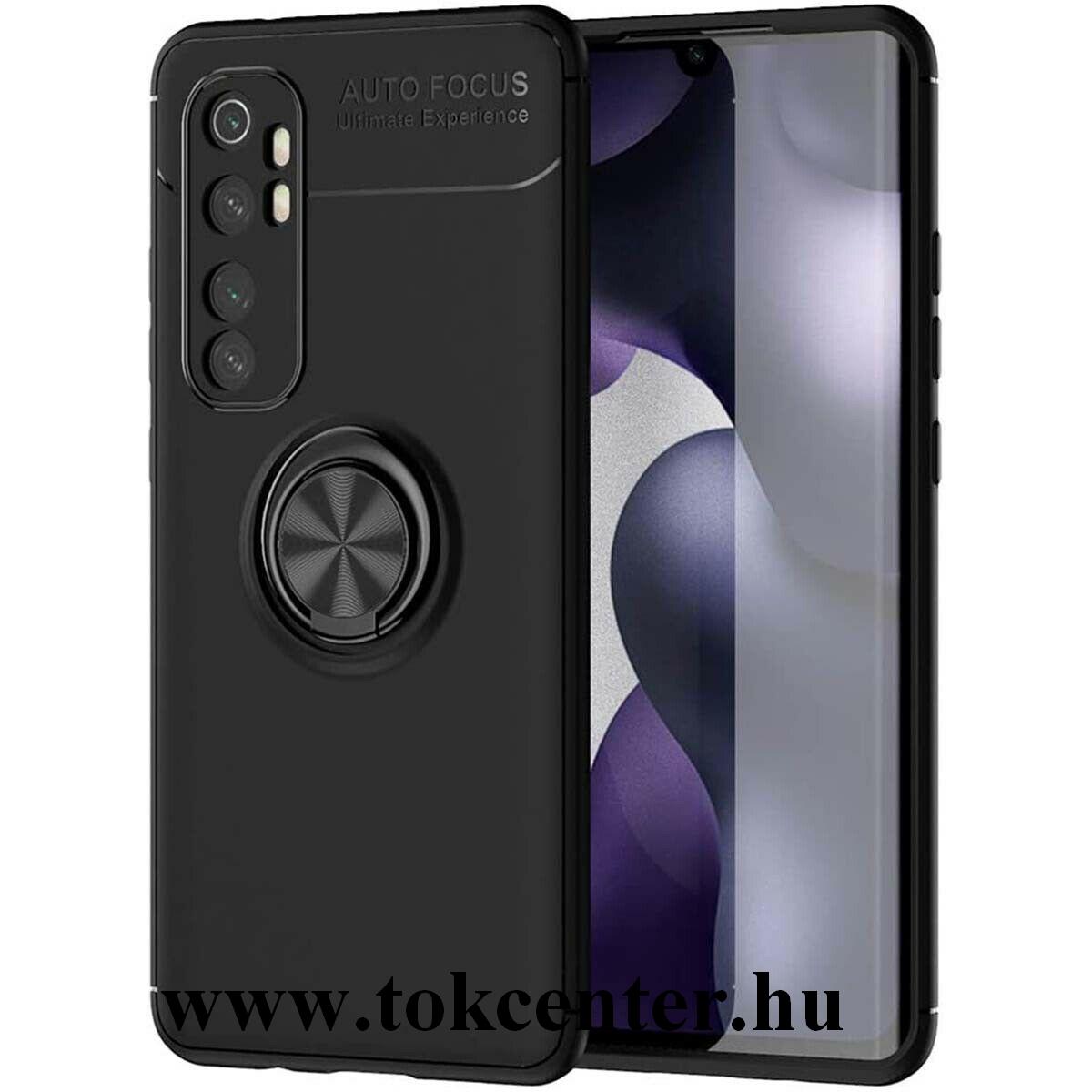 Xiaomi Mi Note 10 Lite Szilikon telefonvédő (asztali tartó funkció, telefontartó gyűrű, 360°-ban forgatható, beépített fémlemez) FEKETE