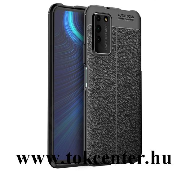 Honor X10 5G Szilikon telefonvédő (közepesen ütésálló, bőr hatású, varrás minta) FEKETE