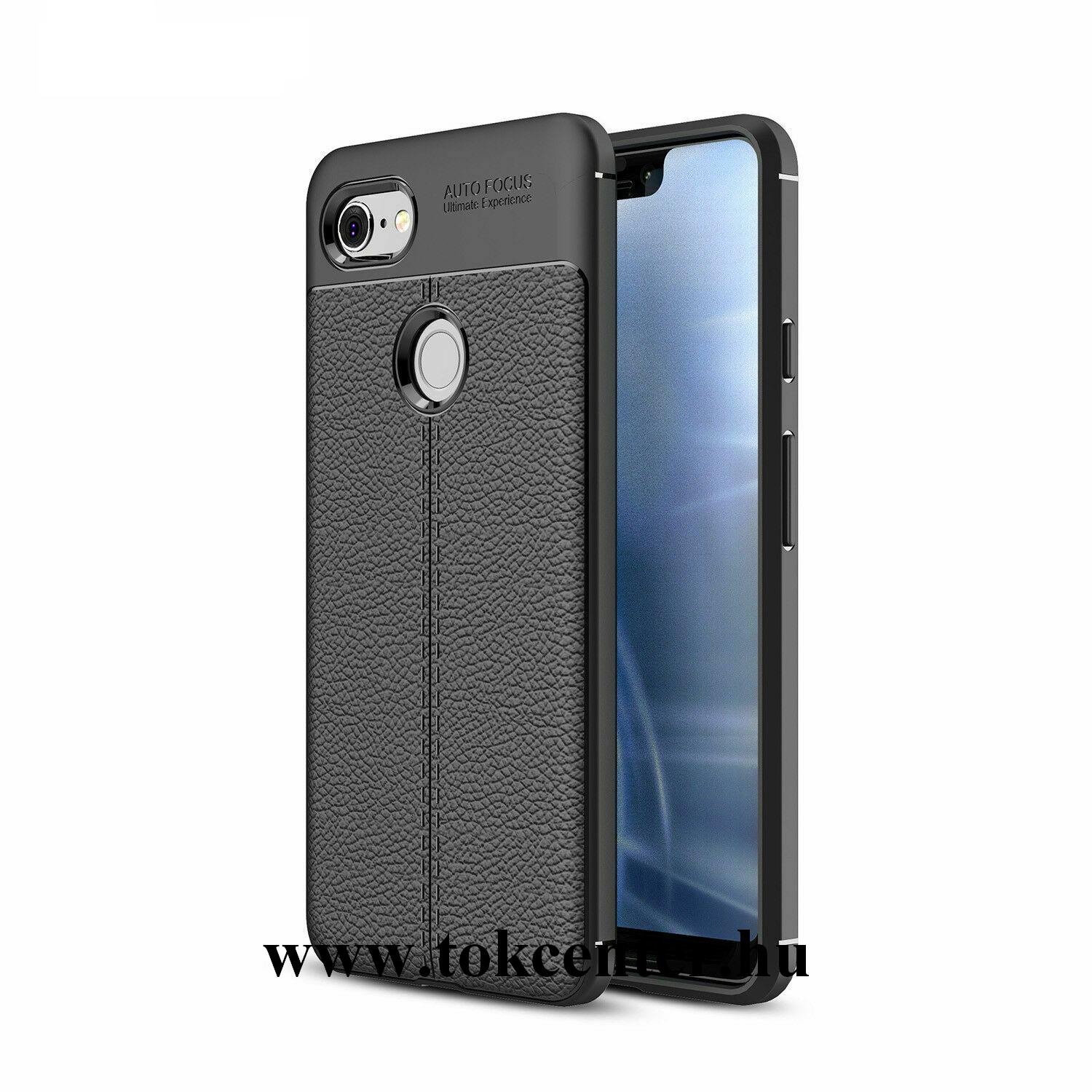 Google Pixel 3a Szilikon telefonvédő (közepesen ütésálló, bőr hatású, varrás minta) FEKETE