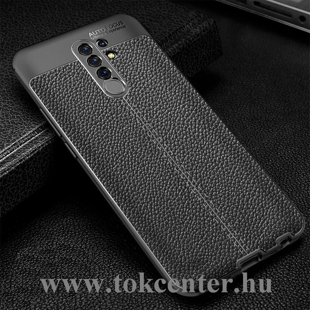 Xiaomi Redmi 9 Szilikon telefonvédő (közepesen ütésálló, bőr hatású, varrás minta) FEKETE