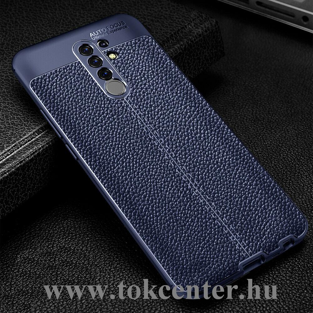 Xiaomi Redmi 9 Szilikon telefonvédő (közepesen ütésálló, bőr hatású, varrás minta) SÖTÉTKÉK