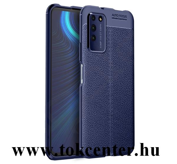 Honor X10 5G Szilikon telefonvédő (közepesen ütésálló, bőr hatású, varrás minta) SÖTÉTKÉK