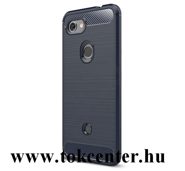 Google Pixel 3a Szilikon telefonvédő (közepesen ütésálló, légpárnás sarok, szálcsiszolt, karbon minta) SÖTÉTKÉK