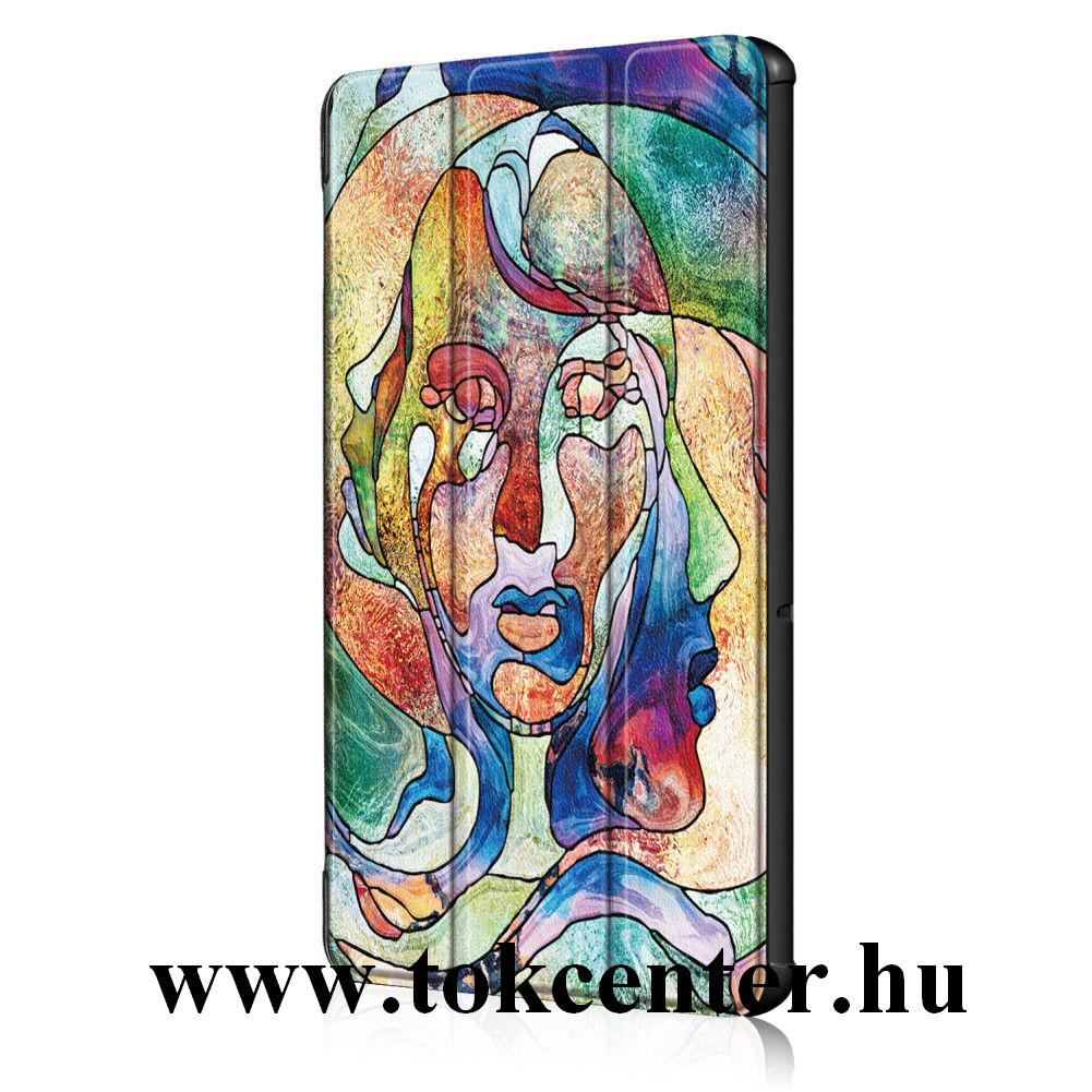 Huawei Mediapad T5 10 LTE / Huawei Mediapad T5 10 WIFI Tok álló, bőr hatású (FLIP, oldalra nyíló, TRIFOLD asztali tartó funkció, absztrakt minta) SZÍNES