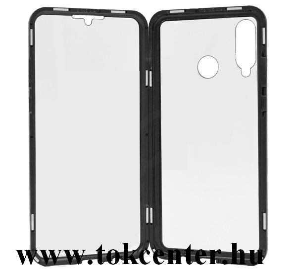 Huawei P30 Lite (Nova 4e) Alumínium telefonvédő (360°-os védelem, mágneses, közepesen ütésálló, edzett üveg előlap, hátlap, 9H) FEKETE