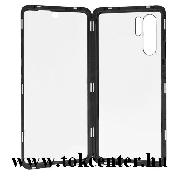 Huawei P30 Pro Alumínium telefonvédő (360°-os védelem, mágneses, közepesen ütésálló, edzett üveg előlap, hátlap, 9H) FEKETE