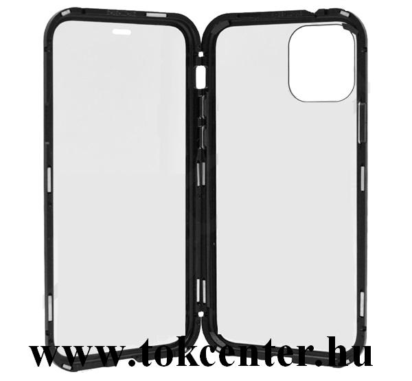 Apple iPhone 11 Pro Alumínium telefonvédő (360°-os védelem, mágneses, közepesen ütésálló, edzett üveg előlap, hátlap, 9H) FEKETE