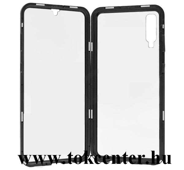 Samsung Galaxy A70 (SM-A705F) Alumínium telefonvédő (360°-os védelem, mágneses, közepesen ütésálló, edzett üveg előlap, hátlap, 9H) FEKETE