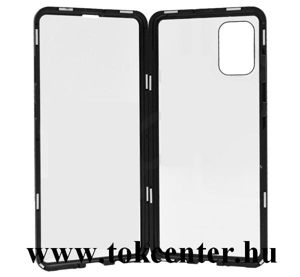 Samsung Galaxy A71 (SM-A715F) Alumínium telefonvédő (360°-os védelem, mágneses, közepesen ütésálló, edzett üveg előlap, hátlap, 9H) FEKETE