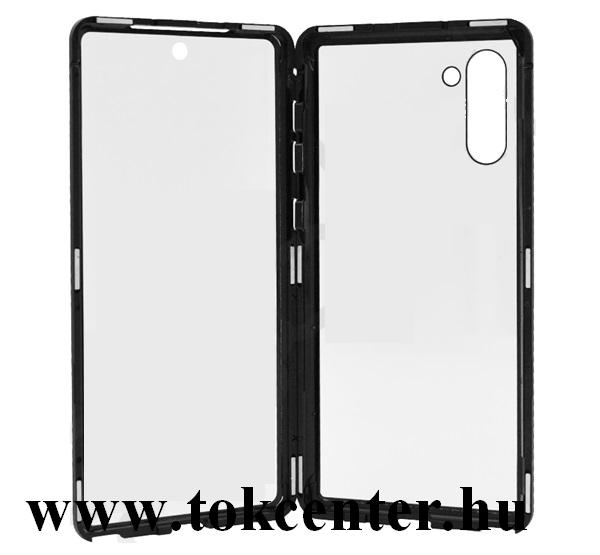 Samsung Galaxy Note 10 (SM-N970F) Alumínium telefonvédő (360°-os védelem, mágneses, közepesen ütésálló, edzett üveg előlap, hátlap, 9H) FEKETE