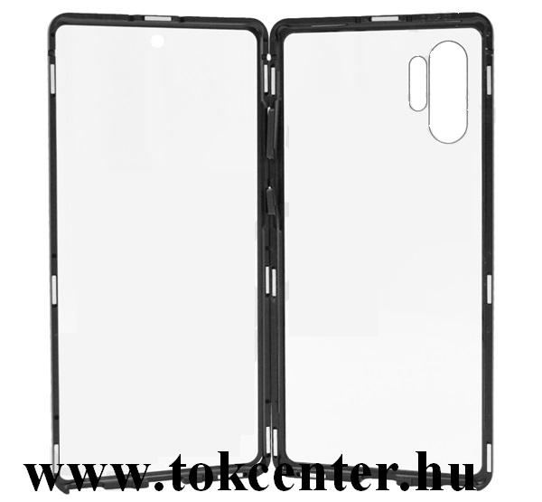 Samsung Galaxy Note 10 Plus (SM-N975F) / Note 10 Plus 5G (SM-N976F) Alumínium telefonvédő (360°-os védelem, mágneses, közepesen ütésálló, edzett üveg előlap, hátlap, 9H) FEKETE