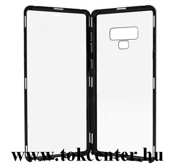 Samsung Galaxy Note 9 (SM-N960F) Alumínium telefonvédő (360°-os védelem, mágneses, közepesen ütésálló, edzett üveg előlap, hátlap, 9H) FEKETE