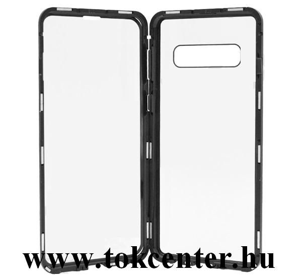 Samsung Galaxy S10 (SM-G973) Alumínium telefonvédő (360°-os védelem, mágneses, közepesen ütésálló, edzett üveg előlap, hátlap, 9H) FEKETE