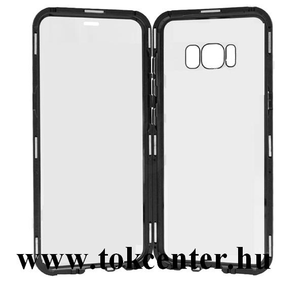 Samsung Galaxy S8 Plus (SM-G955) Alumínium telefonvédő (360°-os védelem, mágneses, közepesen ütésálló, edzett üveg előlap, hátlap, 9H) FEKETE