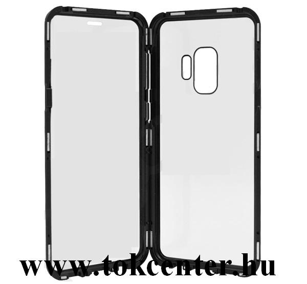 Samsung Galaxy S9 Plus (SM-G965) Alumínium telefonvédő (360°-os védelem, mágneses, közepesen ütésálló, edzett üveg előlap, hátlap, 9H) FEKETE
