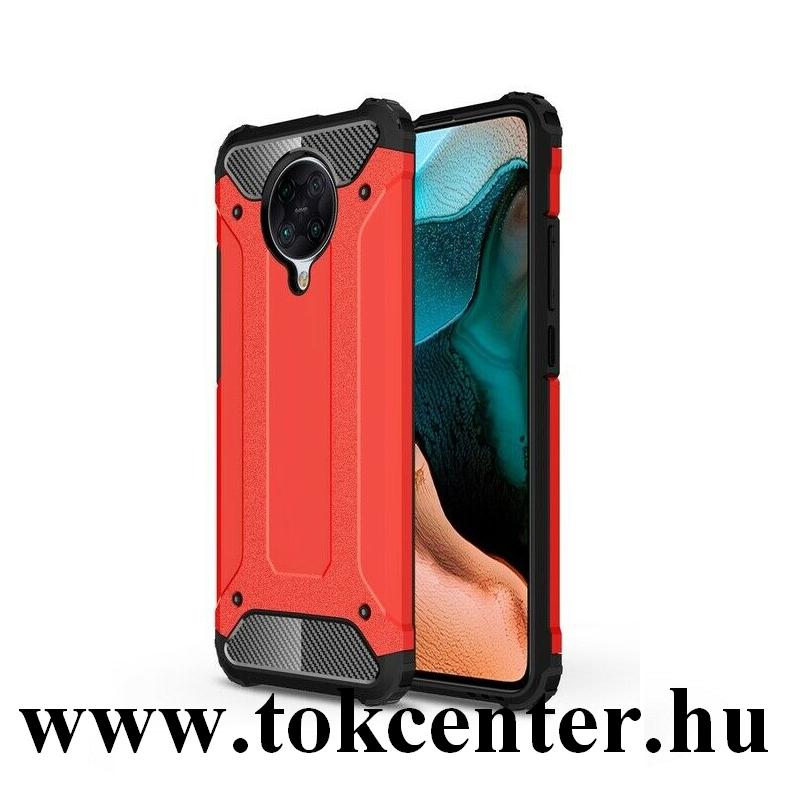 Xiaomi Pocophone F2 Pro Defender műanyag telefonvédő (közepesen ütésálló, légpárnás sarok, szilikon belső, fémhatás) PIROS