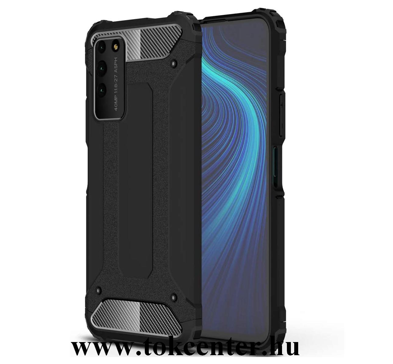 Honor X10 5G Defender műanyag telefonvédő (közepesen ütésálló, légpárnás sarok, szilikon belső, fémhatás) FEKETE