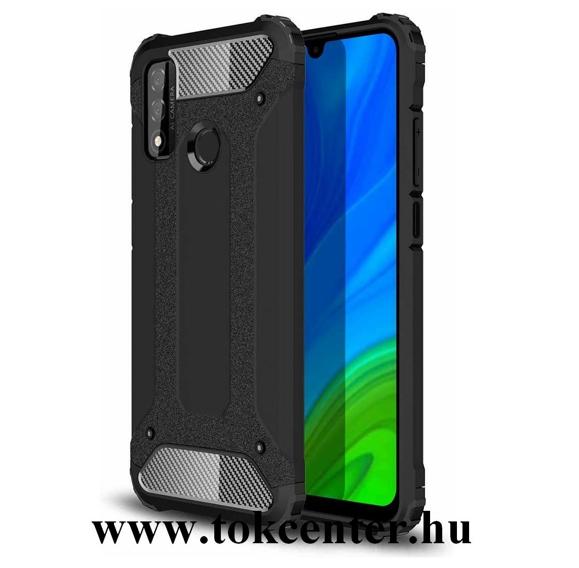 Huawei P Smart (2020) Defender műanyag telefonvédő (közepesen ütésálló, légpárnás sarok, szilikon belső, fémhatás) FEKETE
