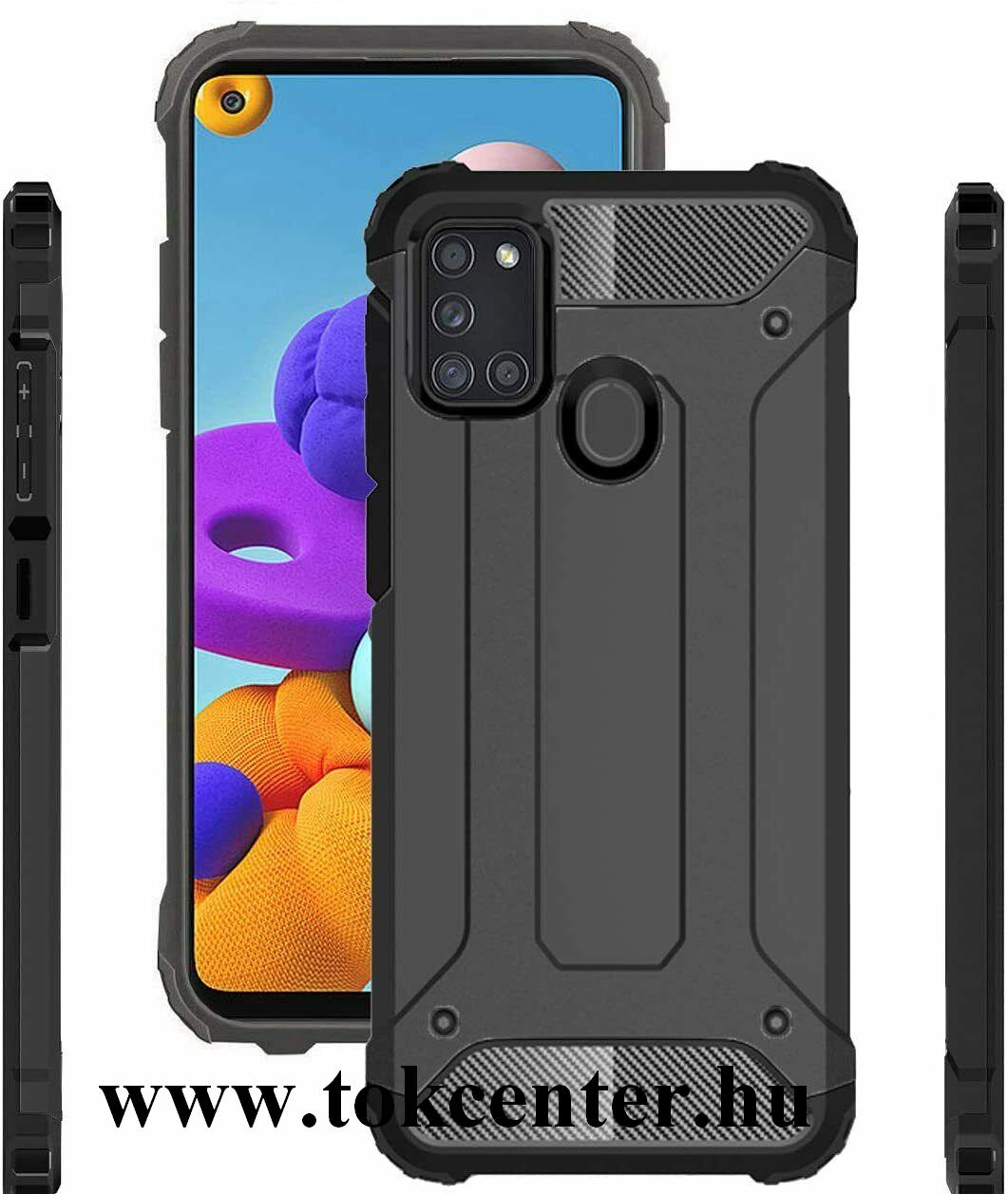 Samsung Galaxy A21s (SM-A217F) Defender műanyag telefonvédő (közepesen ütésálló, légpárnás sarok, szilikon belső, fémhatás) FEKETE