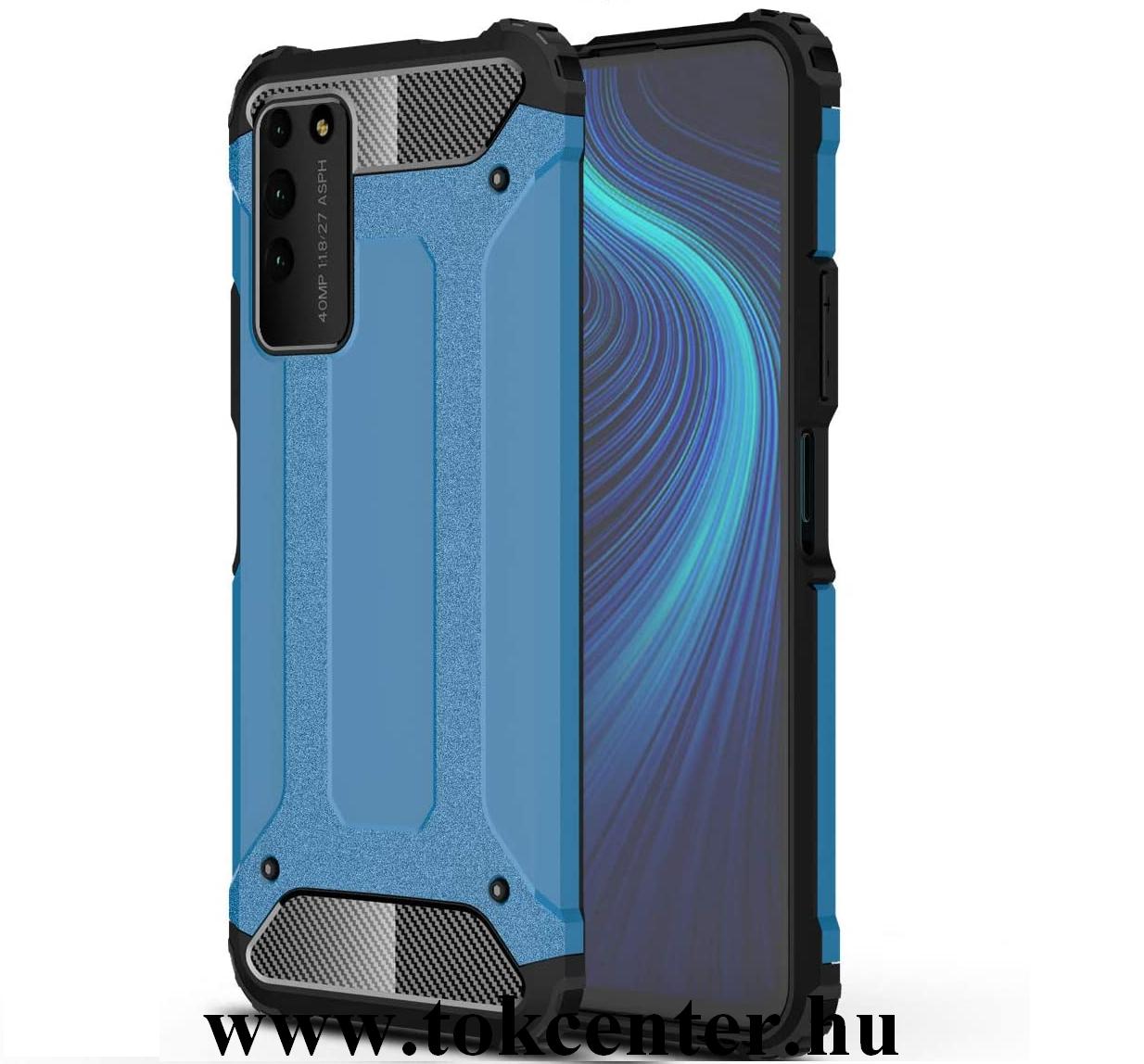 Honor X10 5G Defender műanyag telefonvédő (közepesen ütésálló, légpárnás sarok, szilikon belső, fémhatás) VILÁGOSKÉK