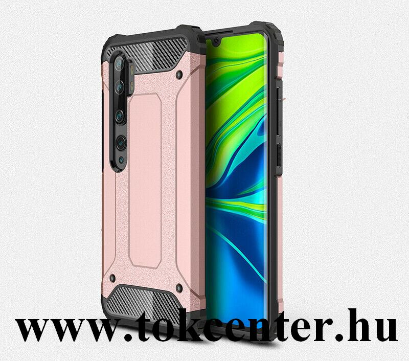Xiaomi Mi Note 10 Defender műanyag telefonvédő (közepesen ütésálló, légpárnás sarok, szilikon belső, fémhatás) ROZÉARANY