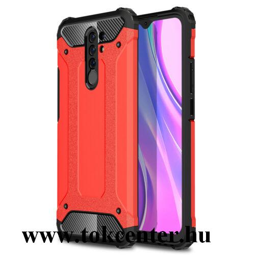 Xiaomi Redmi 9 Defender műanyag telefonvédő (közepesen ütésálló, légpárnás sarok, szilikon belső, fémhatás) PIROS