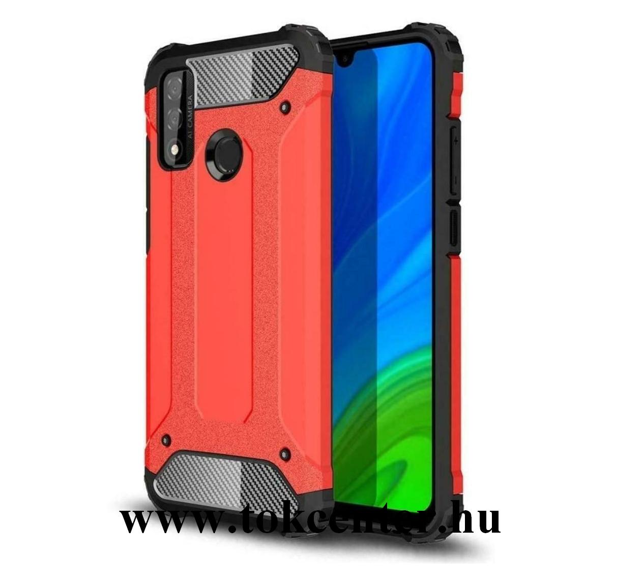 Huawei P Smart (2020) Defender műanyag telefonvédő (közepesen ütésálló, légpárnás sarok, szilikon belső, fémhatás) PIROS