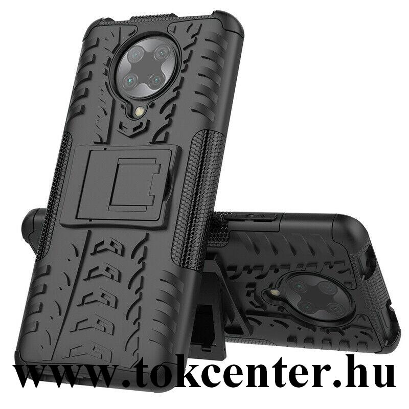 Xiaomi Pocophone F2 Pro Defender műanyag telefonvédő (közepesen ütésálló, szilikon belső, kitámasztó, autógumi minta) FEKETE