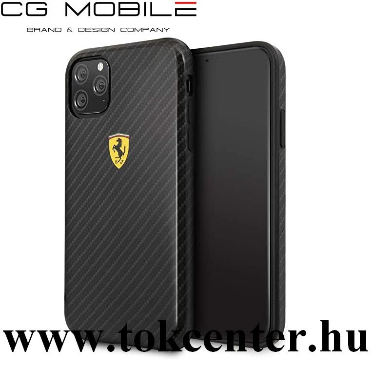 Apple iPhone 11 Pro Max Ferrari Scuderia műanyag telefonvédő (karbon minta) FEKETE (FESPCHCN65CBBK)