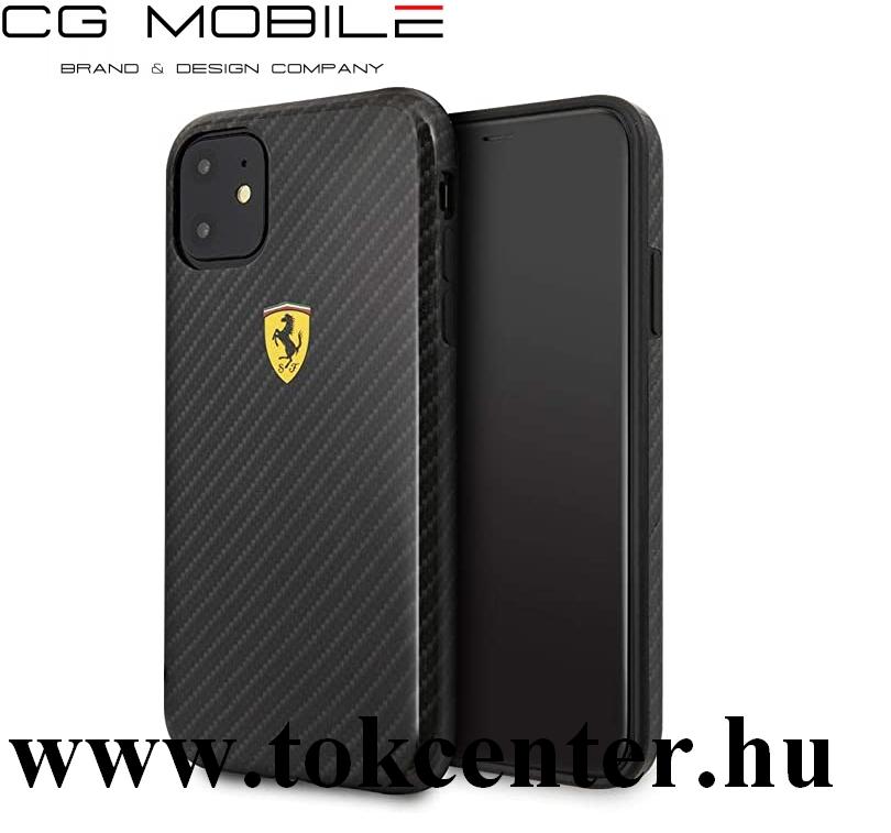 Apple iPhone 11 Ferrari Scuderia műanyag telefonvédő (karbon minta) FEKETE (FESPCHCN61CBBK)