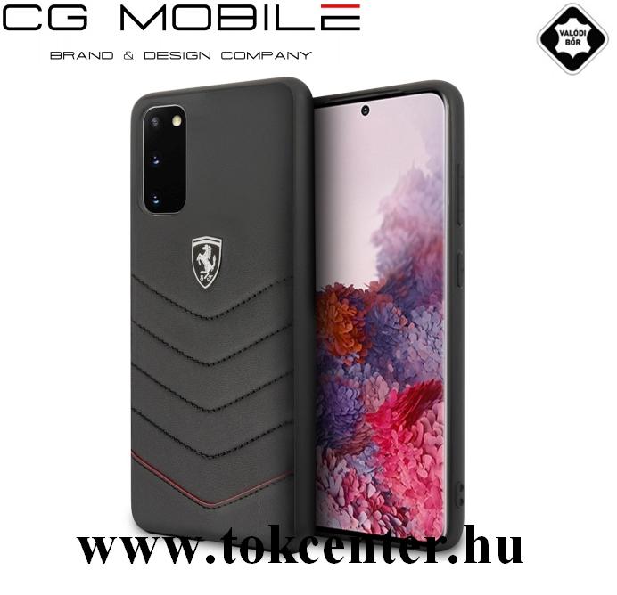 Samsung Galaxy S20 (SM-G980F) / S20 5G (SM-G981U) Ferrari Scuderia műanyag telefonvédő (valódi bőr hátlap) FEKETE (FEHQUHCS62BK)