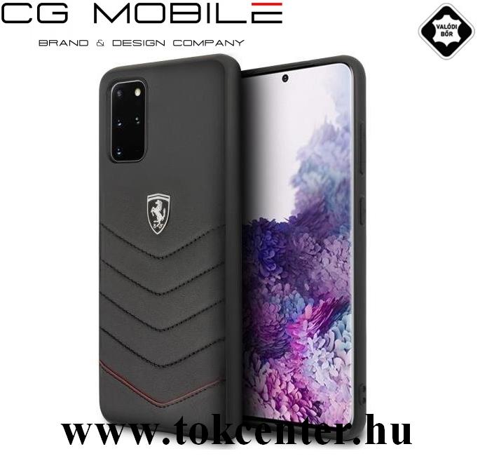 Samsung Galaxy S20 Plus (SM-G985F) / S20 Plus 5G (SM-G986) Ferrari Scuderia műanyag telefonvédő (valódi bőr hátlap) FEKETE (FEHQUHCS67BK)