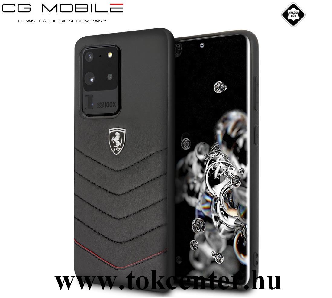 Samsung Galaxy S20 Ultra (SM-G988F) / S20 Ultra 5G (SM-G988B) Ferrari Scuderia műanyag telefonvédő (valódi bőr hátlap) FEKETE (FEHQUHCS69BK)