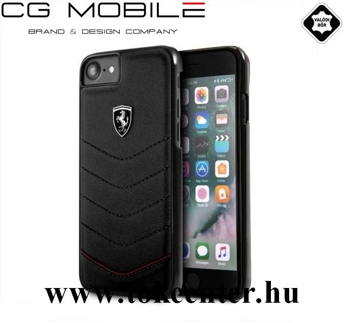 Apple iPhone 7 4.7 / iPhone 8 4.7 / iPhone SE (2020) Ferrari Scuderia műanyag telefonvédő (valódi bőr hátlap) FEKETE (FEHQUHCI8BK)
