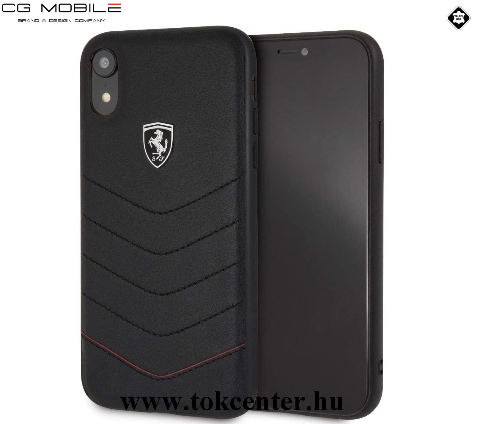 Apple iPhone XR 6.1 Ferrari Scuderia műanyag telefonvédő (valódi bőr hátlap) FEKETE (FEHQUHCI61BK)
