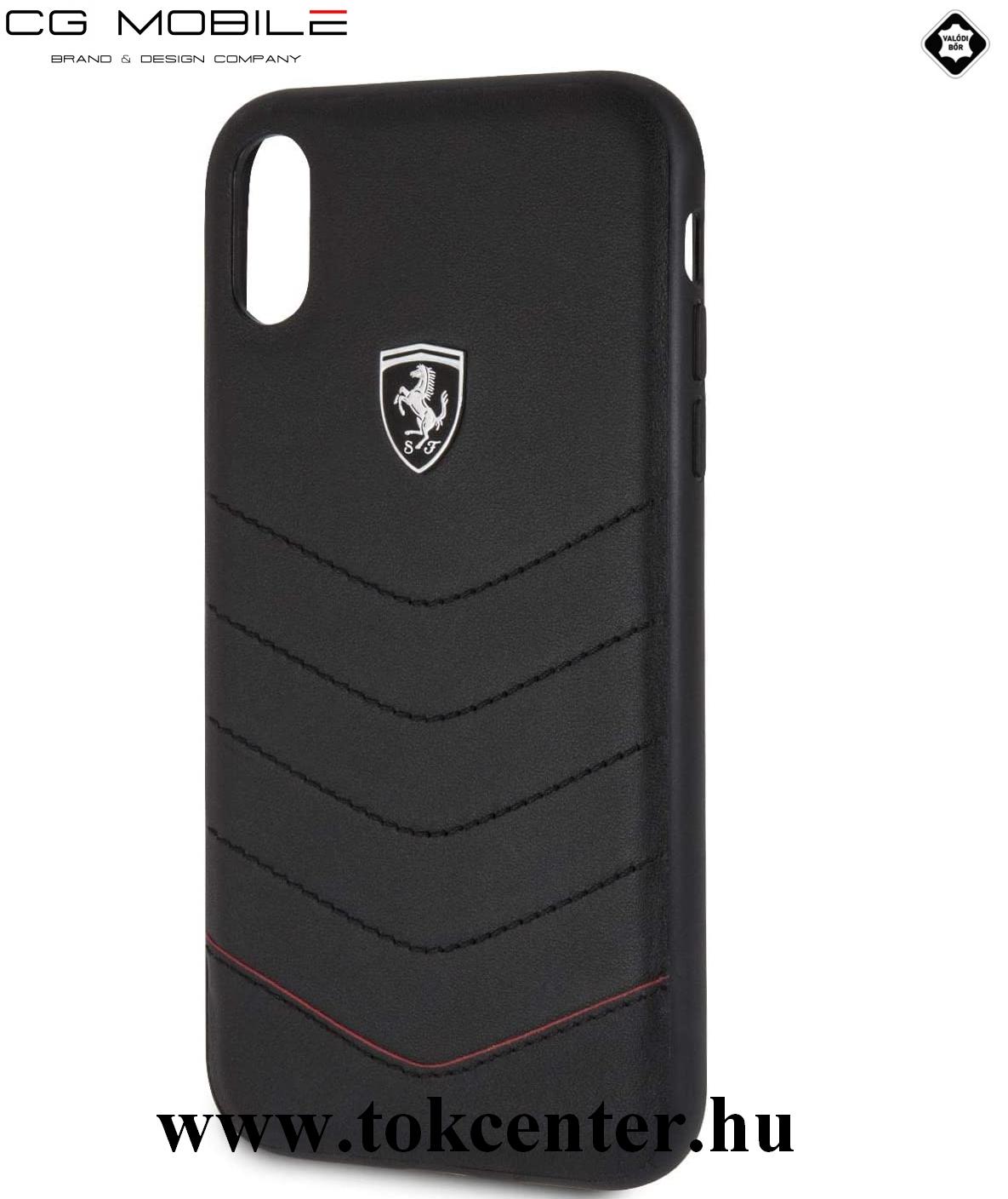 Apple iPhone XS Max 6.5 Ferrari Scuderia műanyag telefonvédő (valódi bőr hátlap) FEKETE (FEHQUHCI64BK)