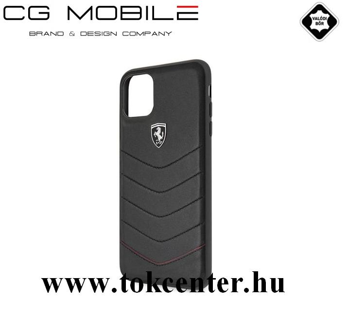 Apple iPhone 11 Pro Ferrari Scuderia műanyag telefonvédő (valódi bőr hátlap) FEKETE (FEHQUHCN58BK)