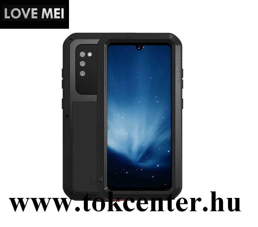 Samsung Galaxy A41 (SM-A415F) LOVE MEI Powerful defender telefonvédő gumi (ütésálló, fém keret + Gorilla Glass üveg) FEKETE