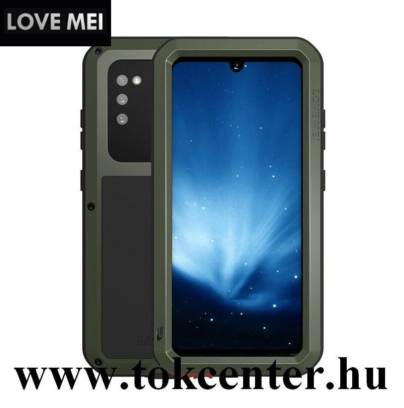 Samsung Galaxy A41 (SM-A415F) LOVE MEI Powerful defender telefonvédő gumi (ütésálló, fém keret + Gorilla Glass üveg) SÖTÉTZÖLD