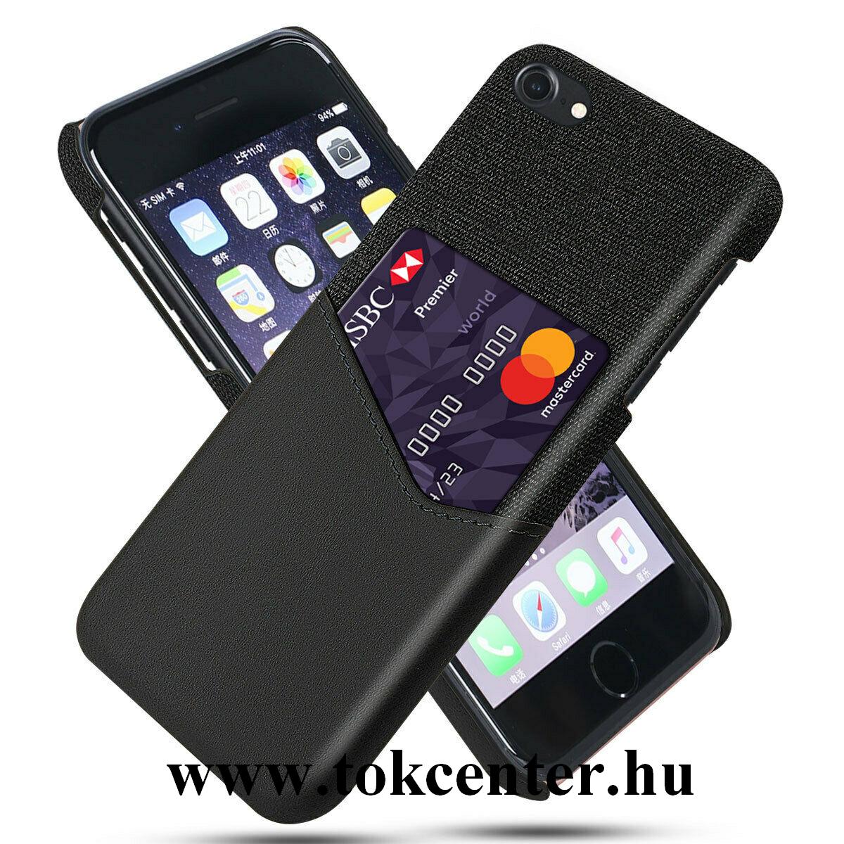 Apple iPhone 7 4.7 / iPhone 8 4.7 / iPhone SE (2020) Műanyag telefonvédő (közepesen ütésálló, bankkártya tartó, textilbevonat, bőr hatású hátlap) FEKETE
