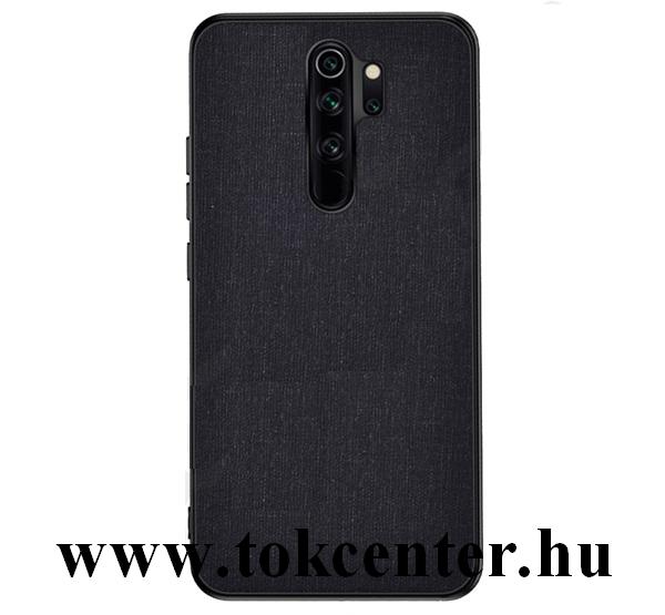 Xiaomi Redmi 9 Műanyag telefonvédő (közepesen ütésálló, szilikon keret, textil hátlap) FEKETE