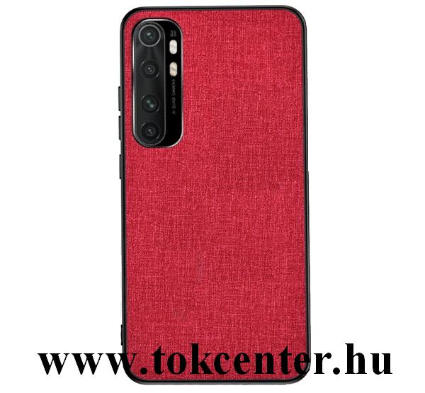 Xiaomi Mi Note 10 Lite Műanyag telefonvédő (közepesen ütésálló, szilikon keret, textil hátlap) PIROS