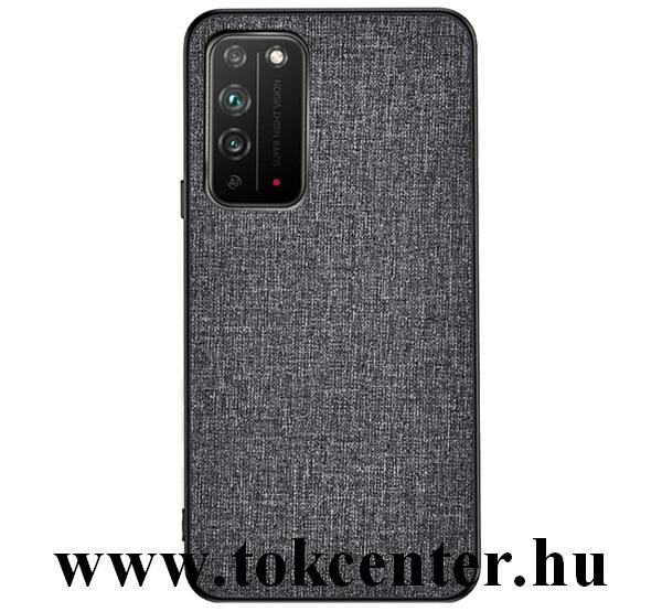Honor X10 5G Műanyag telefonvédő (közepesen ütésálló, szilikon keret, textil hátlap) SZÜRKE