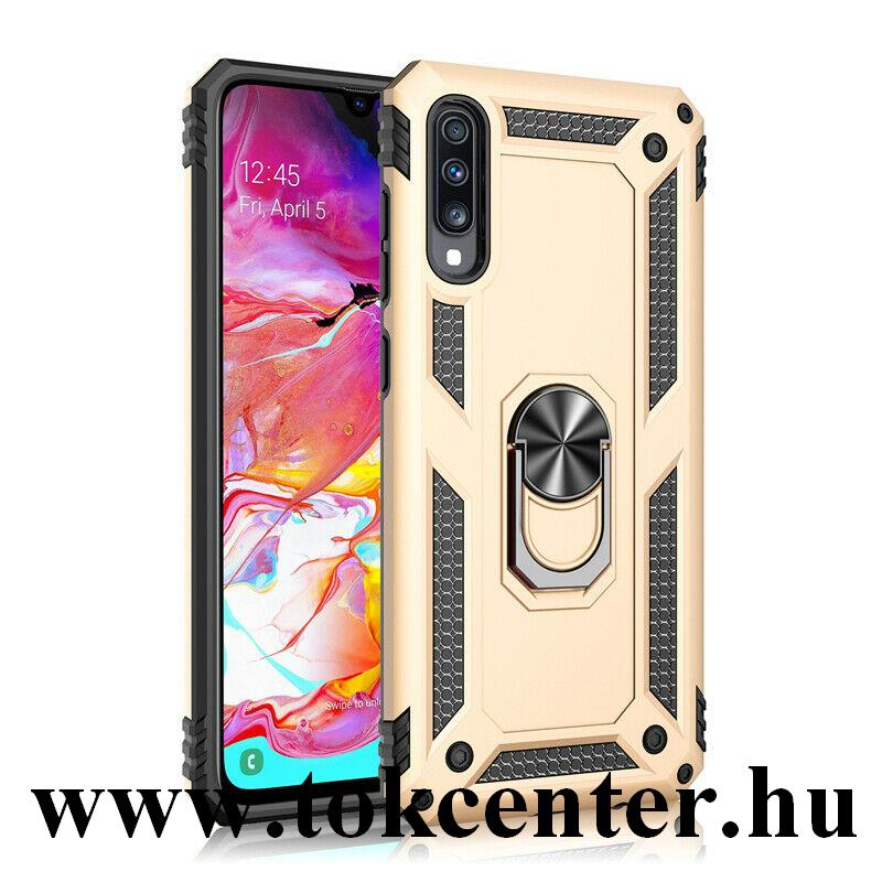 Samsung Galaxy A30s (SM-A307F) /Galaxy A50 (SM-A505F) /Galaxy A50s (SM-A507F) Defender műanyag telefonvédő (közepesen ütésálló, szilikon belső, telefontartó gyűrű, beépített fémlemez) ARANY