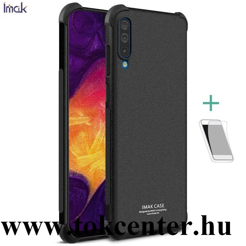 Samsung Galaxy A30s (SM-A307F) /Samsung Galaxy A50 (SM-A505F) IMAK telefonvédő gumi / szilikon (közepesen ütésálló, légpárnás sarok, matt + képernyővédő fólia) FEKETE