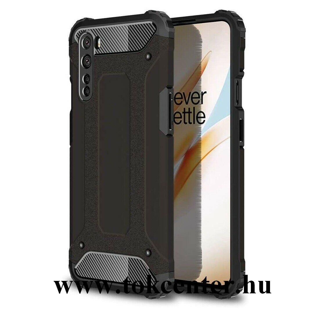 OnePlus Nord Defender műanyag telefonvédő (közepesen ütésálló, légpárnás sarok, szilikon belső, fémhatás) FEKETE