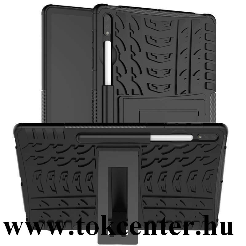 Samsung Galaxy Tab S7 Plus WIFI (SM-T970) / Tab S7 Plus WIFI 5G (SM-T976) Defender műanyag telefonvédő (közepesen ütésálló, szilikon belső, kitámasztó, autógumi minta) FEKETE 