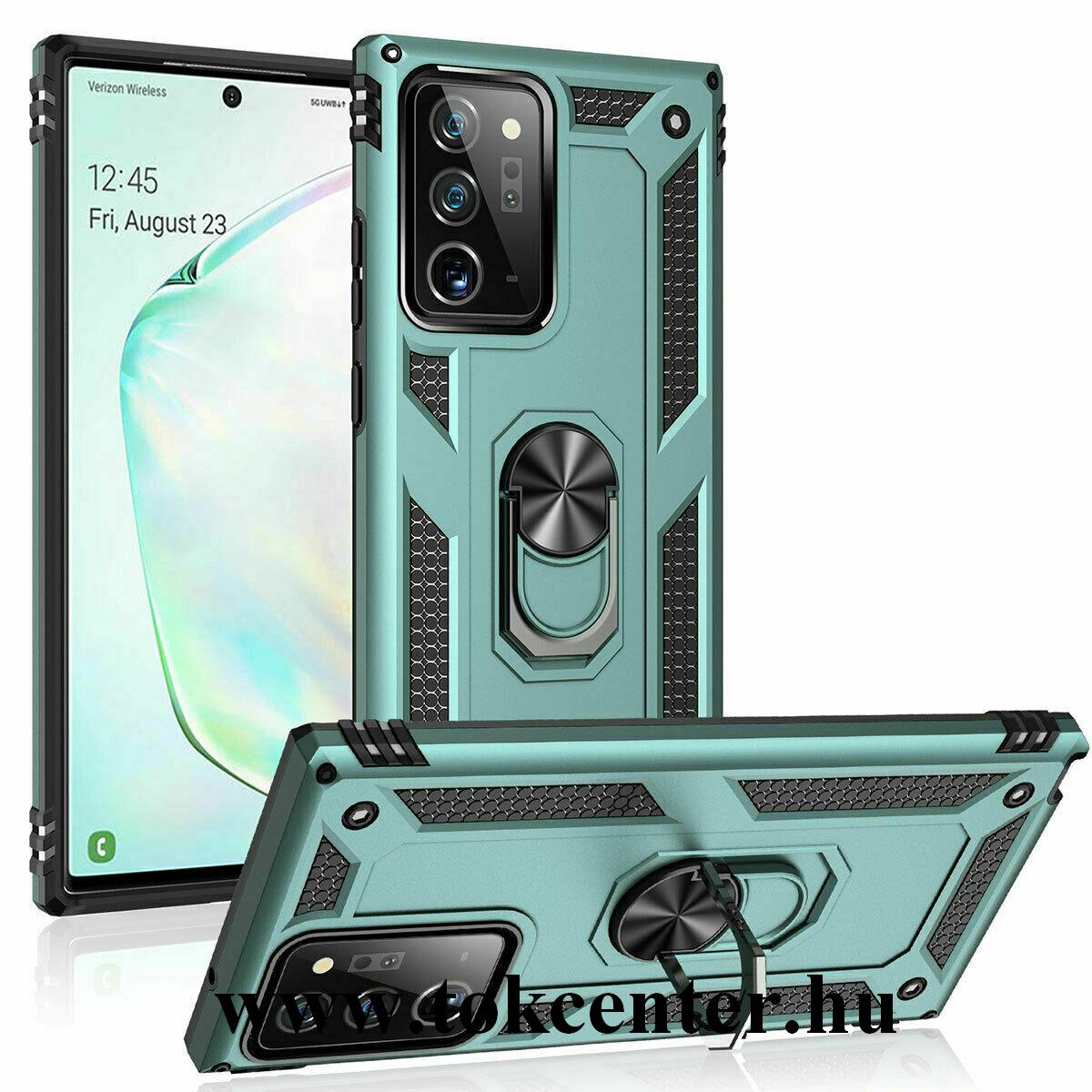 Samsung Galaxy Note 20 Ultra (SM-N985F) / Note 20 Ultra 5G (SM-N986F) Defender műanyag telefonvédő (közepesen ütésálló, szilikon belső, telefontartó gyűrű, beépített fémlemez) ZÖLD
